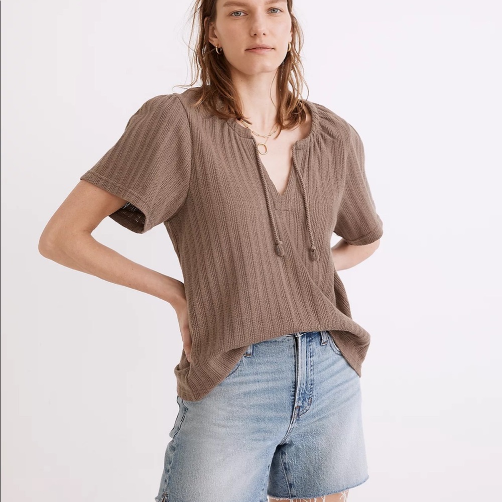 Madewell Pointelle Tie Neck Tunic Top